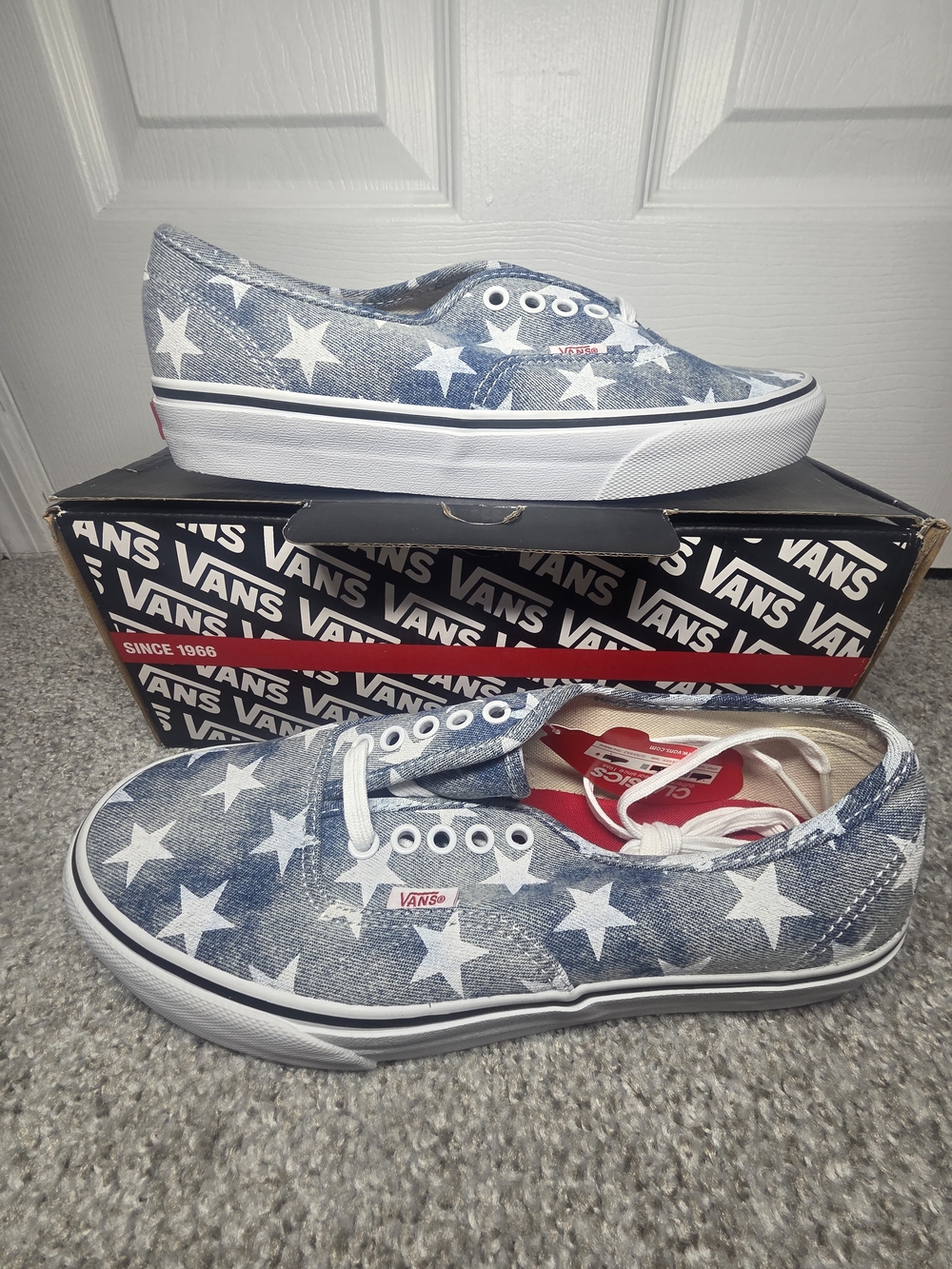 New Vans Authentic Acid Denim Washed Stars Blue USA Womens Shoes Size 10
